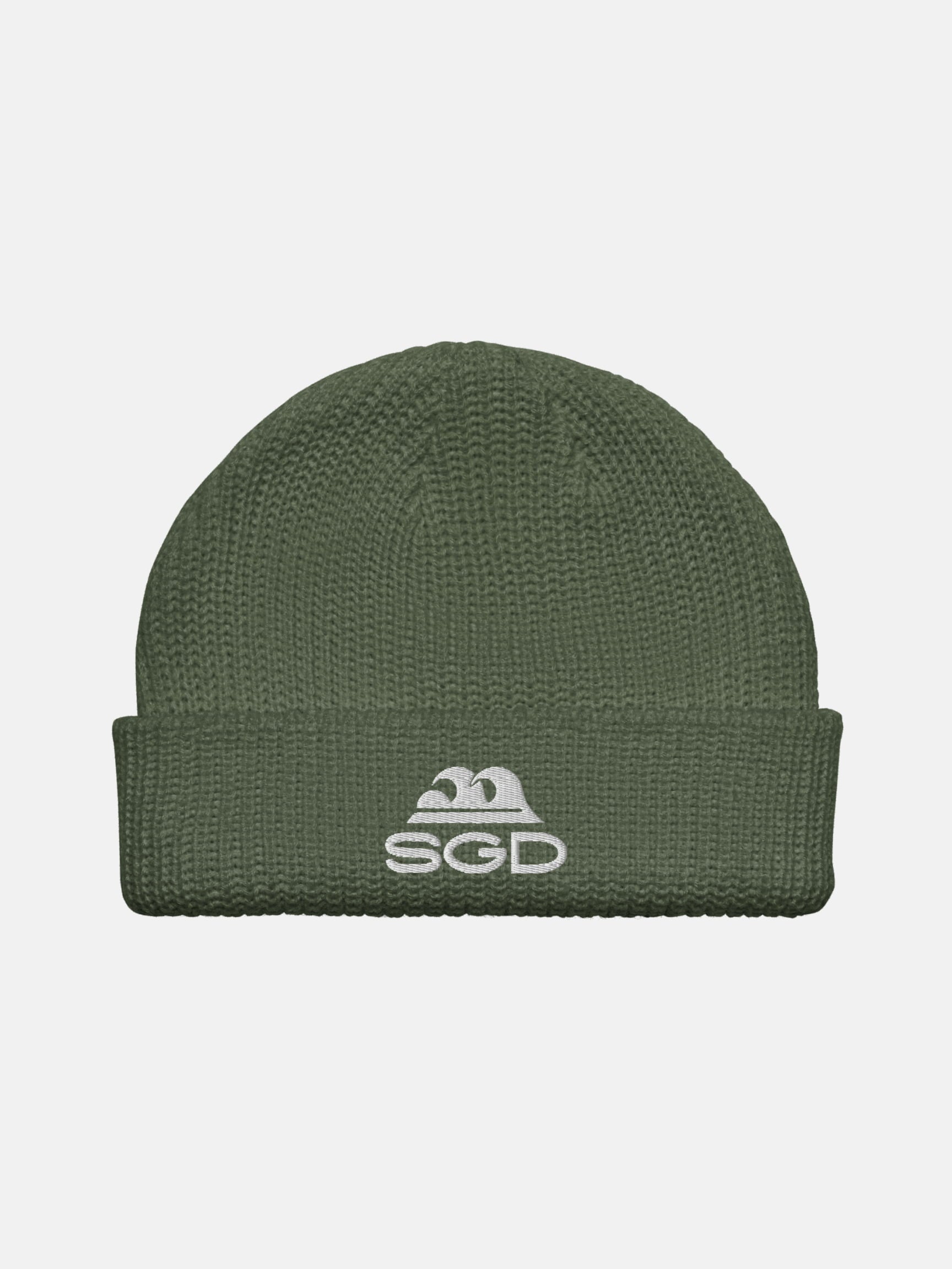 SGD Fisherman Beanie front view in cypress — Seas Get Degrees coastal beanie