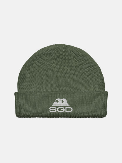 SGD Fisherman Beanie front view in cypress — Seas Get Degrees coastal beanie