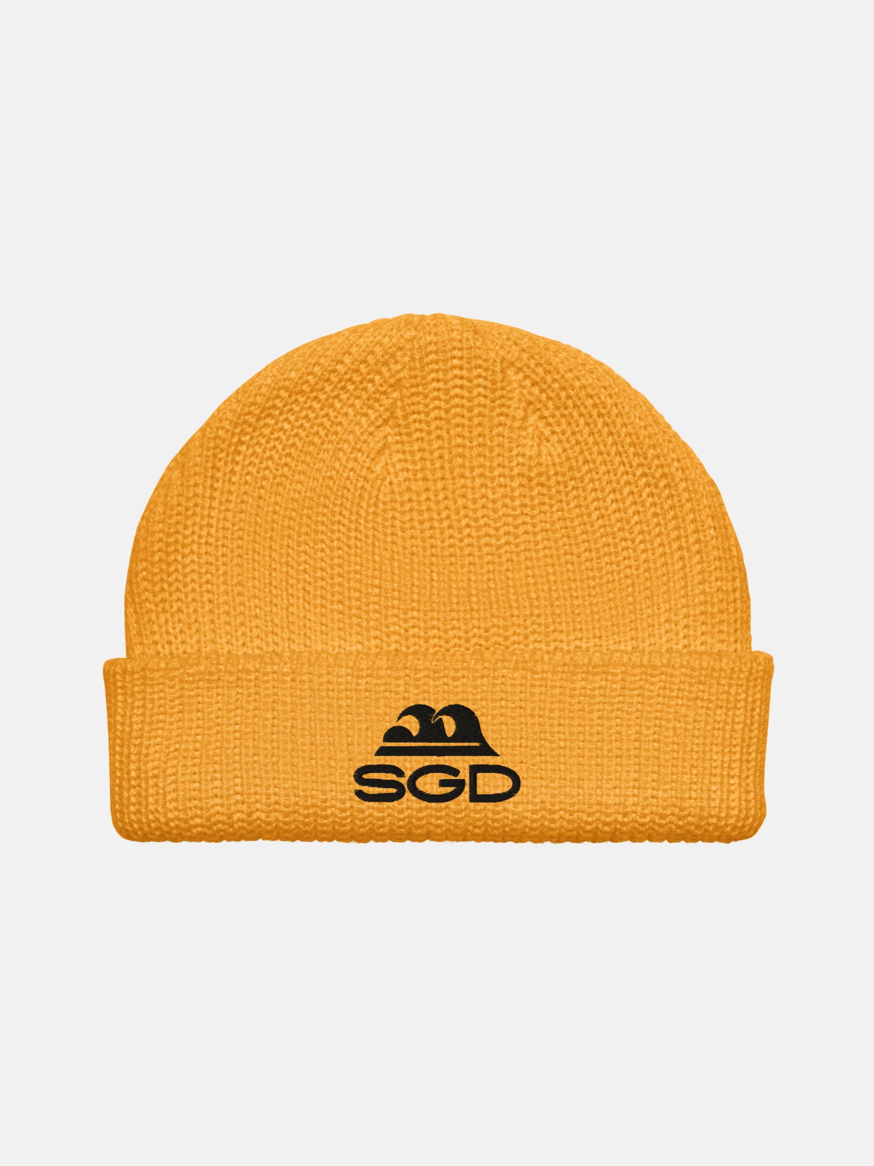 SGD Fisherman Beanie front view in gold — Seas Get Degrees coastal beanie