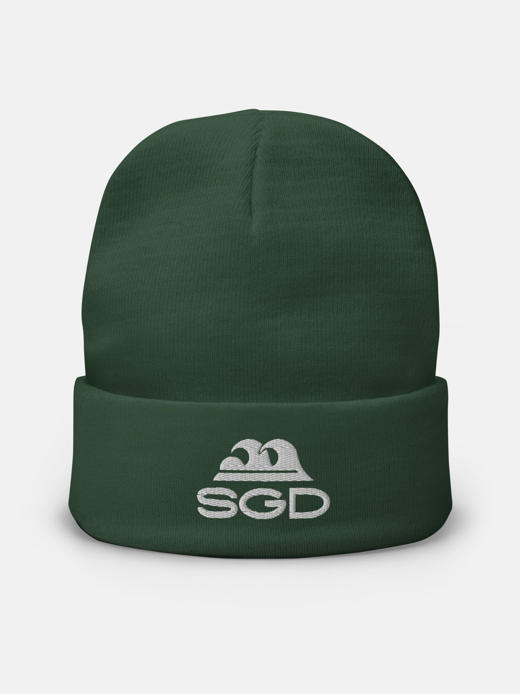SGD Knit Beanie front view in green — Seas Get Degrees coastal beanie