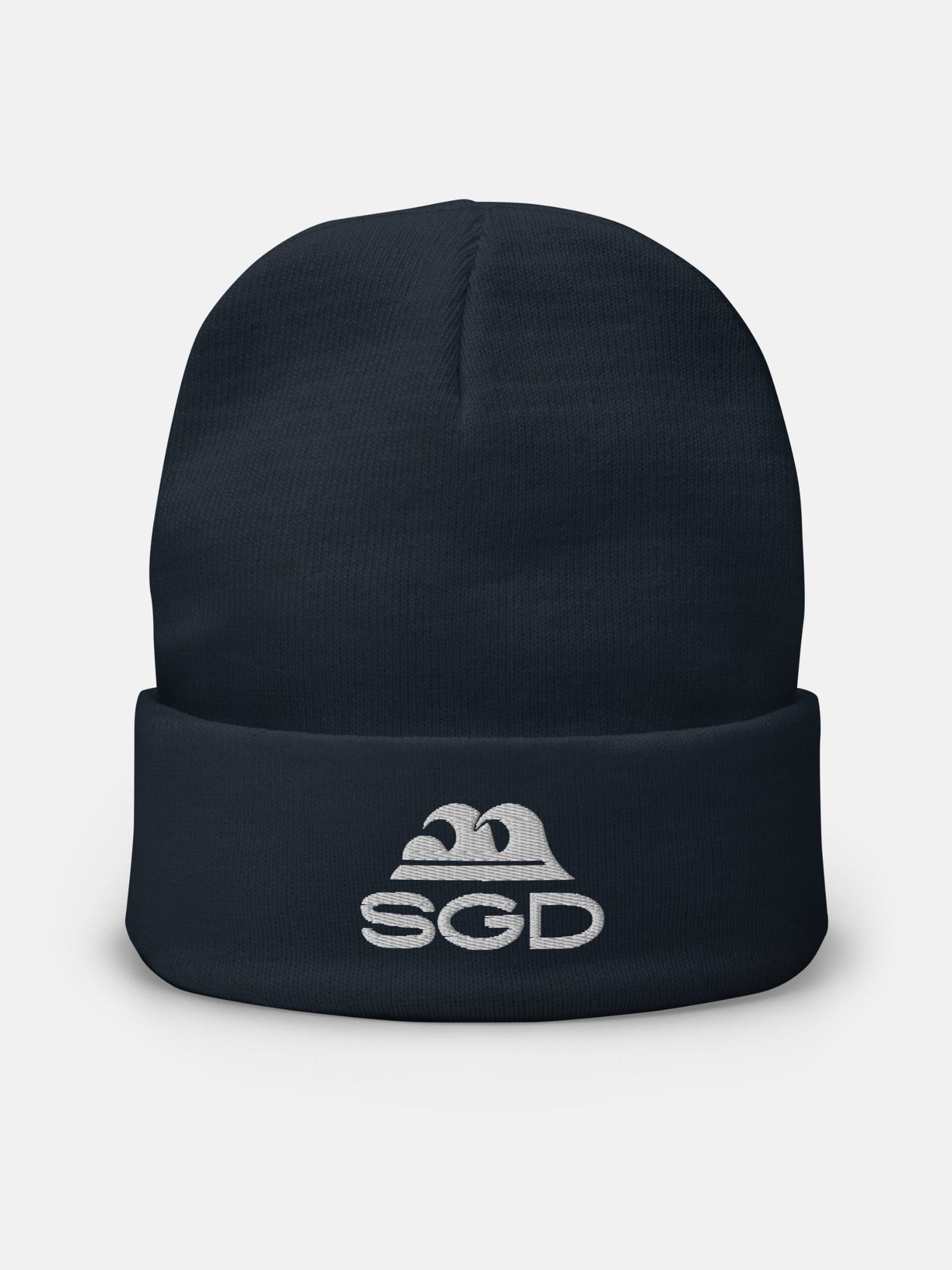 SGD Knit Beanie front view in navy — Seas Get Degrees coastal beanie