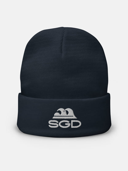 SGD Knit Beanie front view in navy — Seas Get Degrees coastal beanie