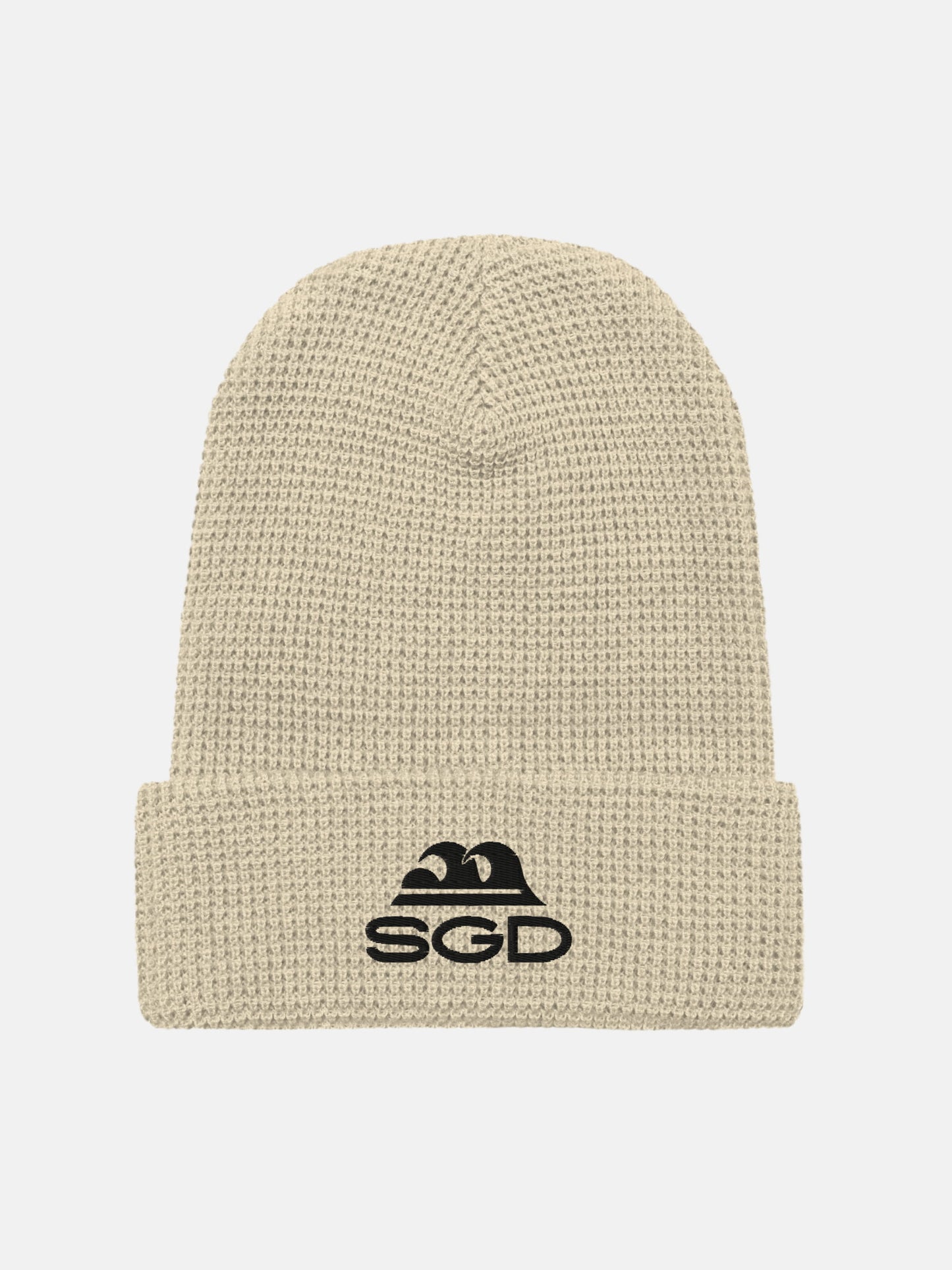 SGD Waffle Beanie front view in birch — Seas Get Degrees coastal beanie