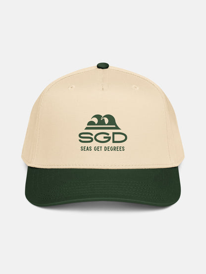 Seas Get Degrees Snapback front view in green and natural — Seas Get Degrees coastal hat