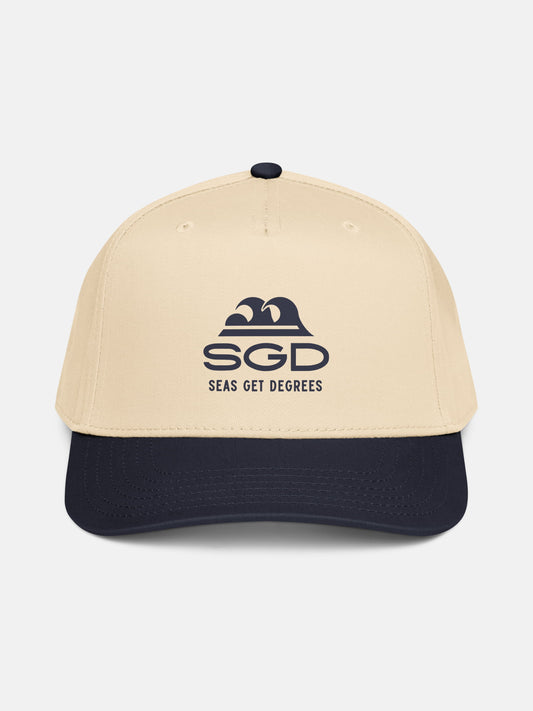 Seas Get Degrees Snapback front view in navy and natural — Seas Get Degrees coastal hat