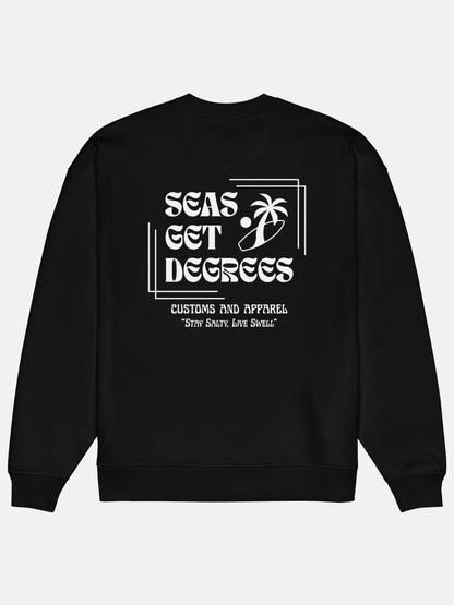 Stay Salty Oversized Sweatshirt flat lay back in black — Seas Get Degrees