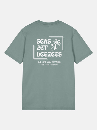 Stay Salty Tee back view in green bay — Seas Get Degrees coastal graphic tee