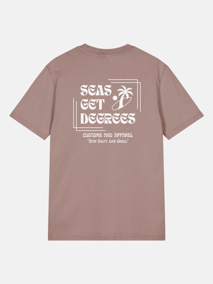 Stay Salty Tee back view in kaffa coffee — Seas Get Degrees coastal graphic tee