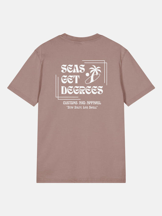 Stay Salty Tee back view in kaffa coffee — Seas Get Degrees coastal graphic tee
