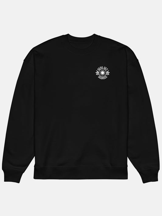 Sun and Shade Oversized Sweatshirt flat lay front in black — Seas Get Degrees