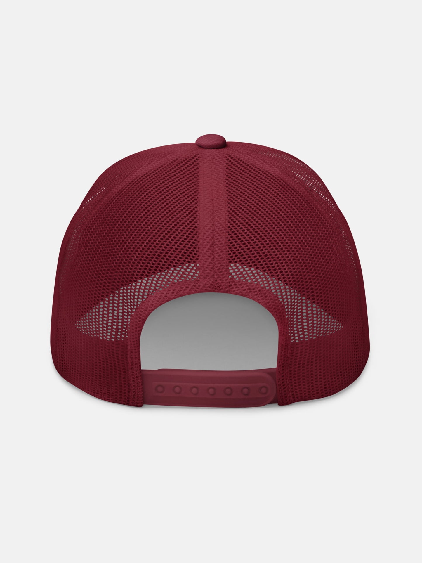 Sun and Shade Trucker Hat back view in cranberry — Seas Get Degrees