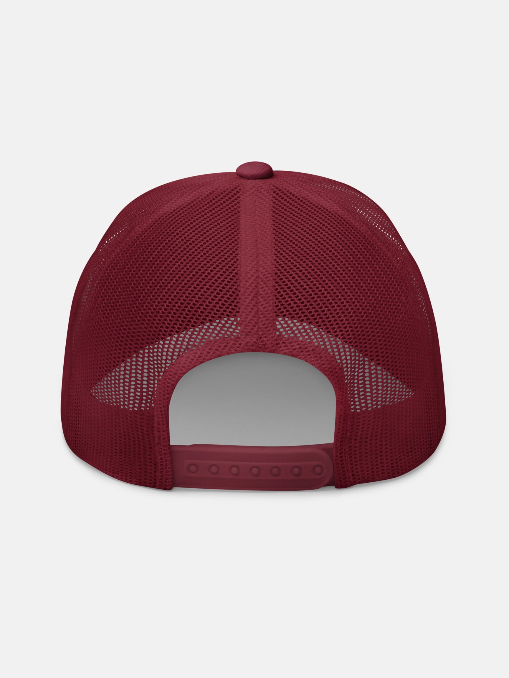 Sun and Shade Trucker Hat back view in cranberry — Seas Get Degrees
