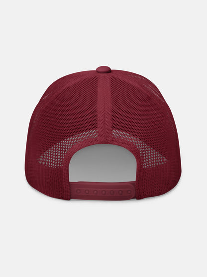 Sun and Shade Trucker Hat back view in cranberry — Seas Get Degrees