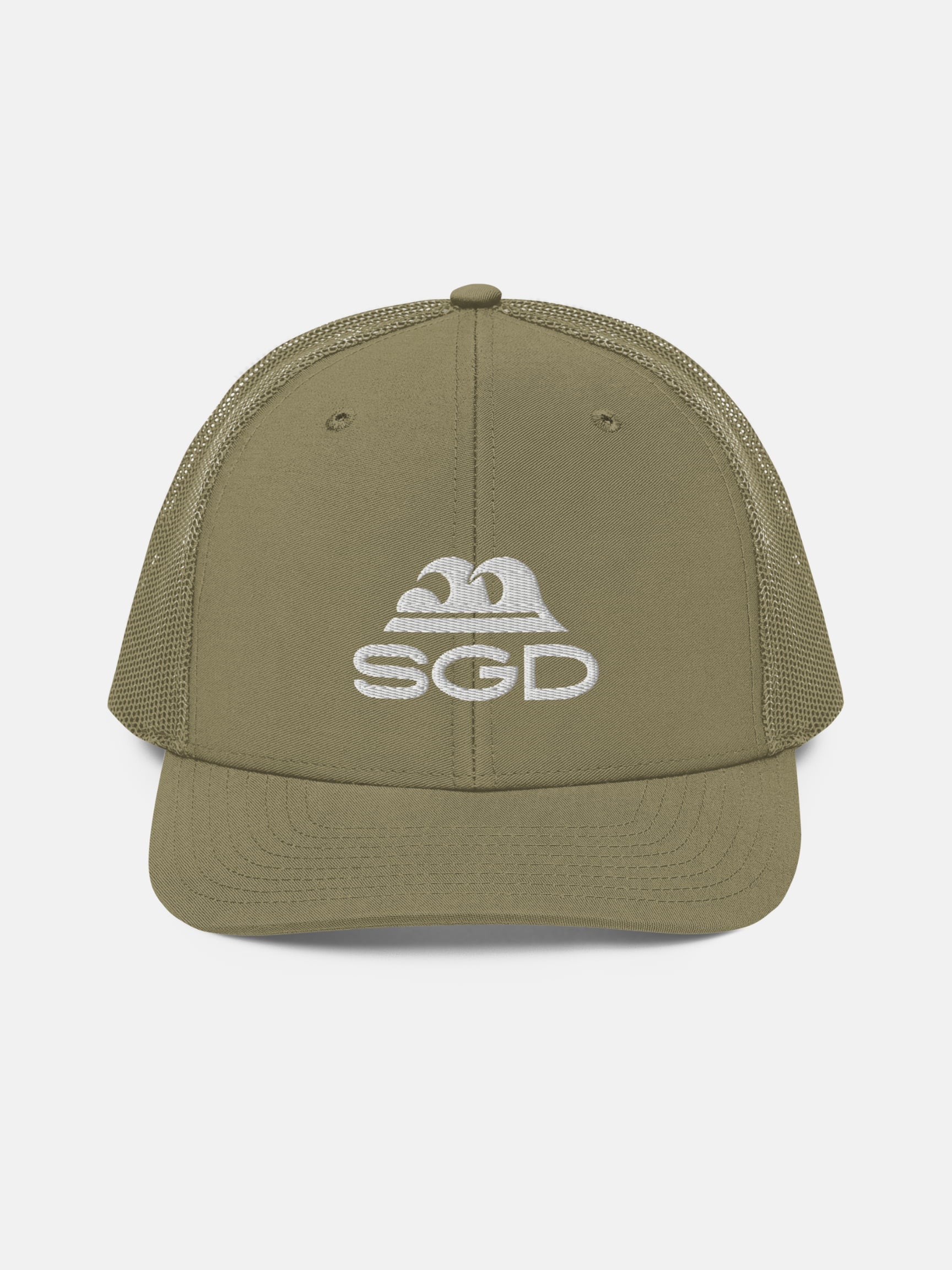 Swell SGD Trucker Hat front view in loden — Seas Get Degrees coastal hat