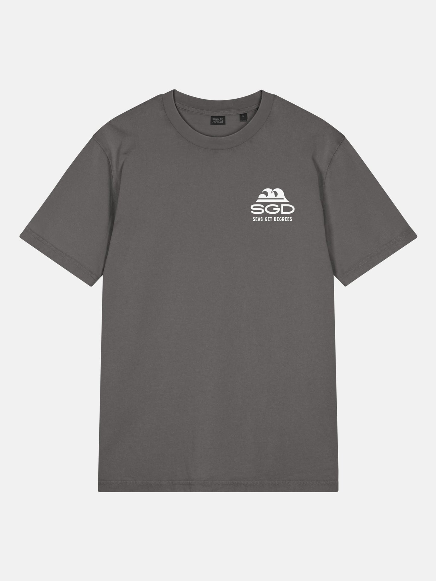 Seas Get Degrees Tee front view in anthracite — Seas Get Degrees coastal graphic tee