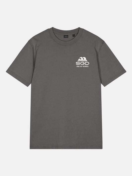 Seas Get Degrees Tee front view in anthracite — Seas Get Degrees coastal graphic tee