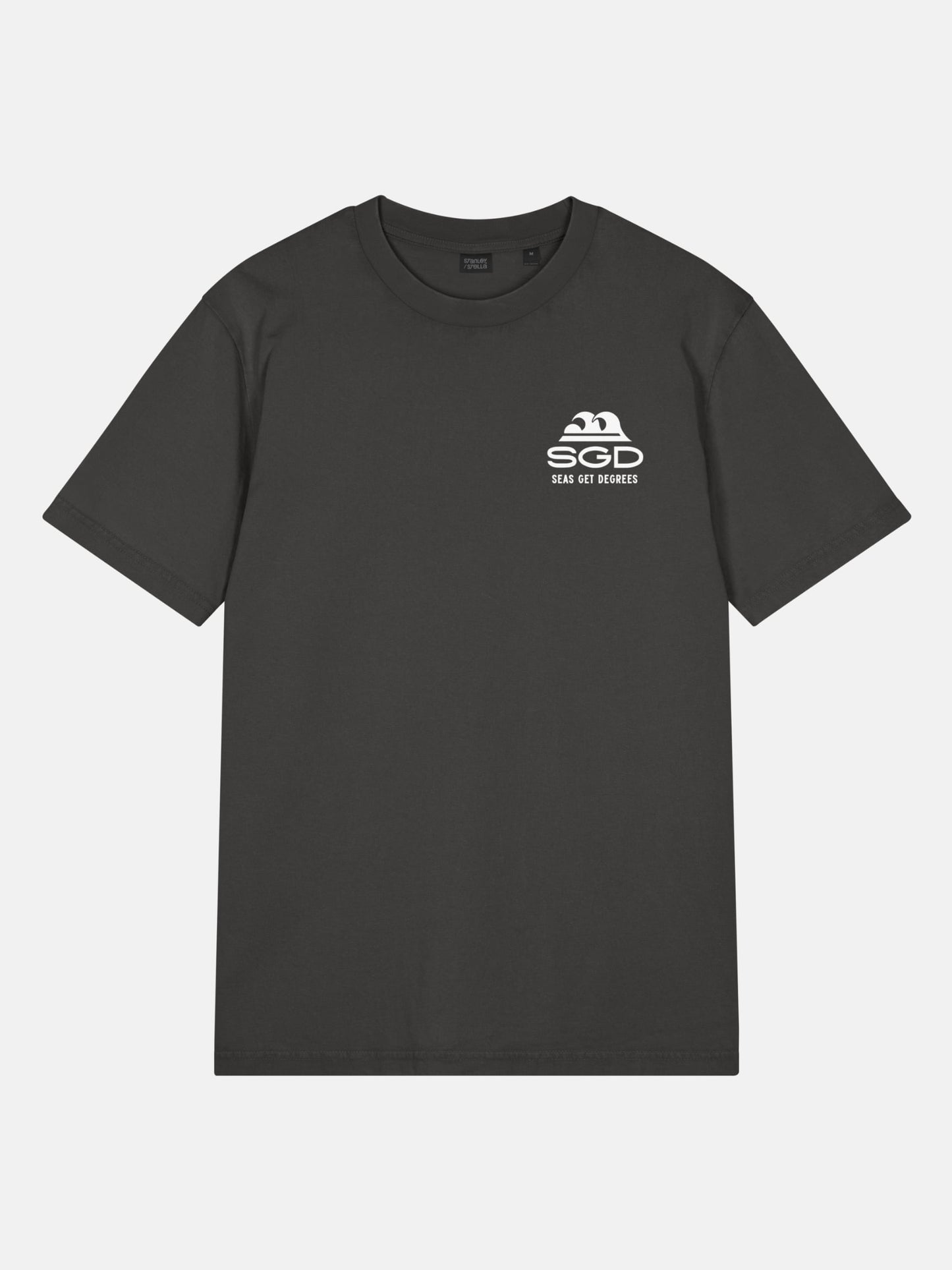 Seas Get Degrees Tee front view in black rock — Seas Get Degrees coastal graphic tee