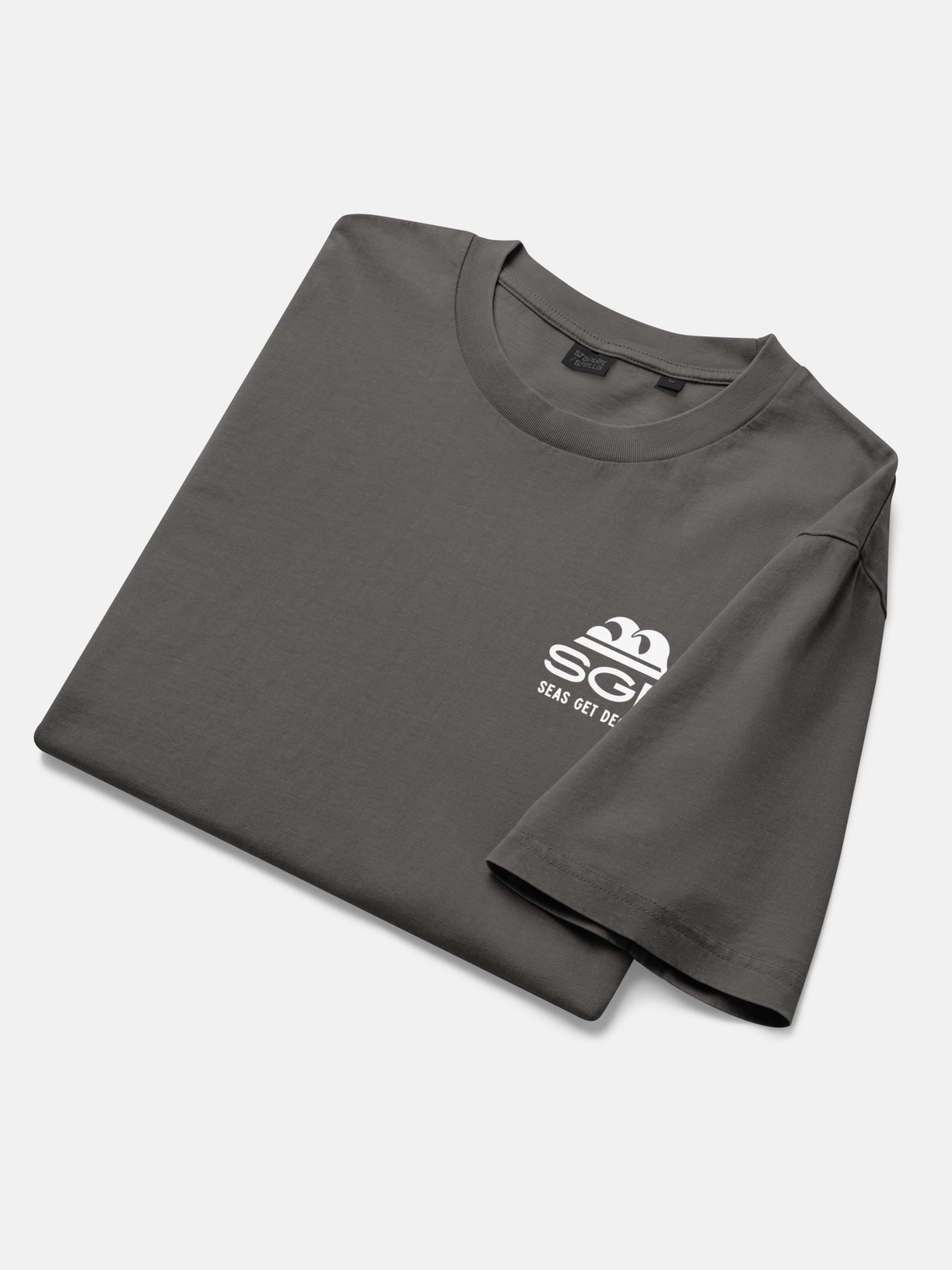 Seas Get Degrees Tee folded flat lay in anthracite — Seas Get Degrees