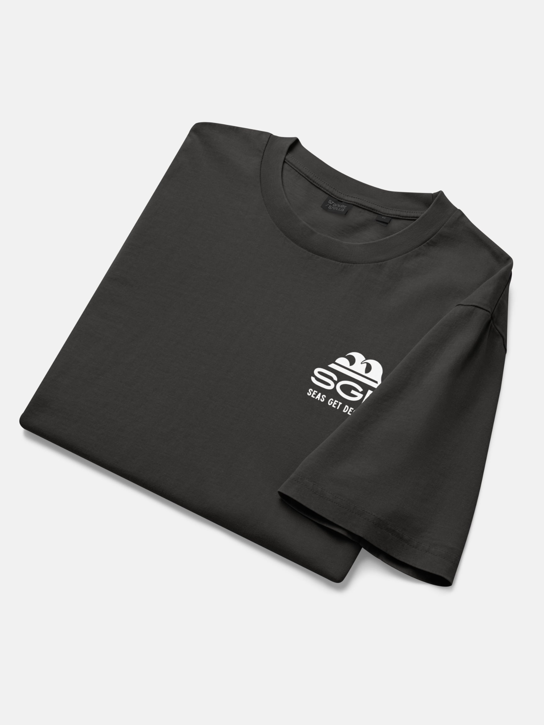Seas Get Degrees Tee folded flat lay in black rock — Seas Get Degrees