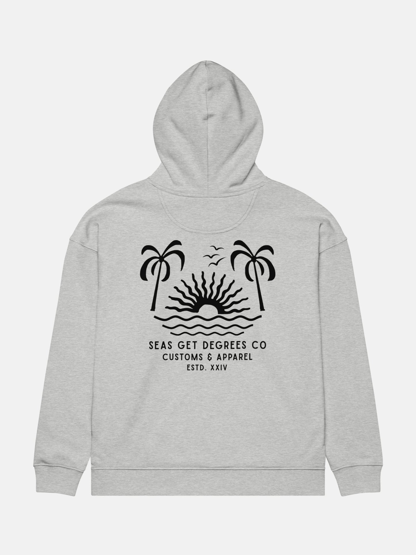 Til Last Wave Oversized Hoodie flat lay back in heather grey — Seas Get Degrees
