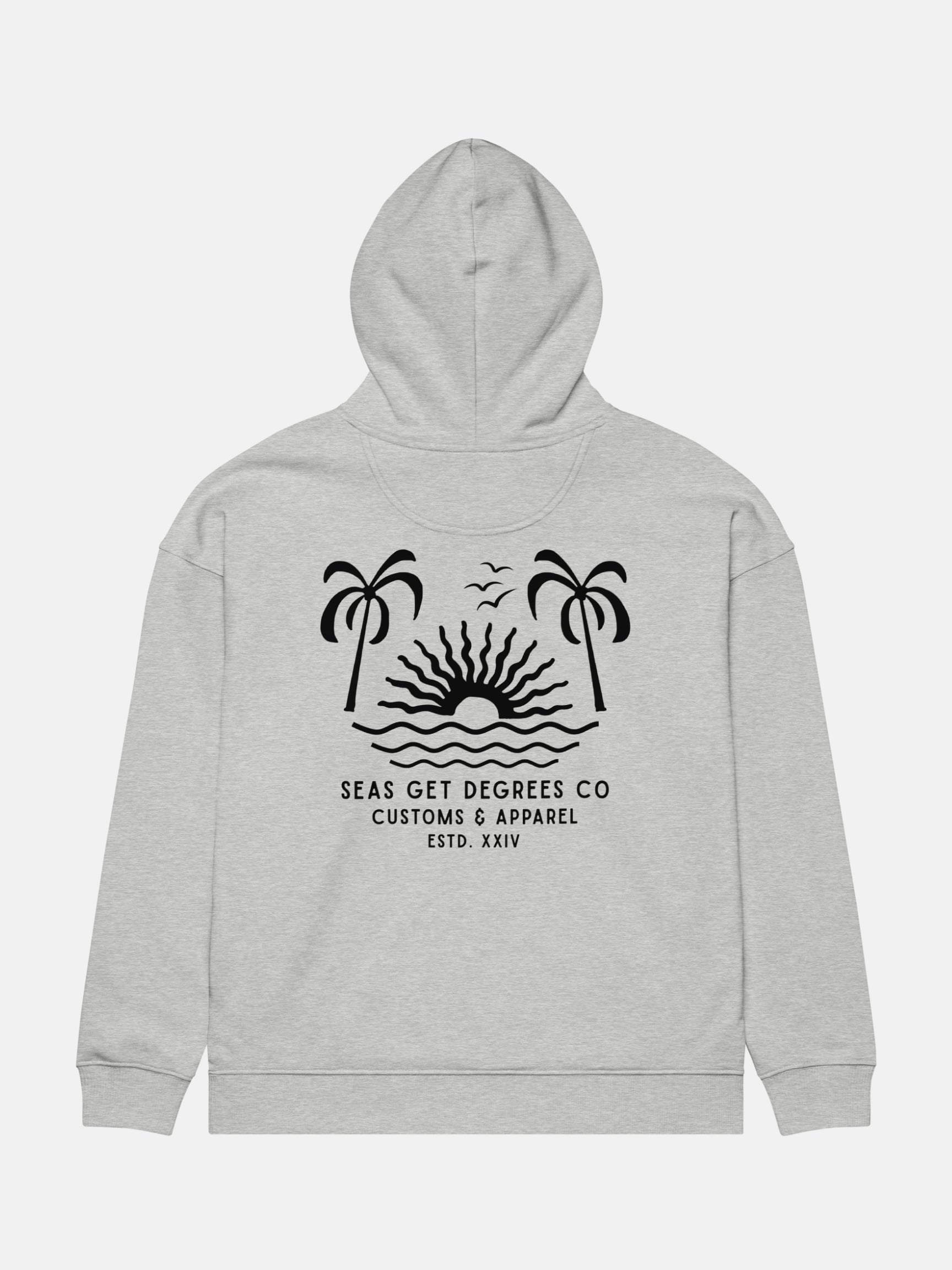 Til Last Wave Oversized Hoodie flat lay back in heather grey — Seas Get Degrees
