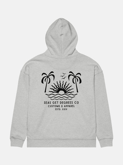 Til Last Wave Oversized Hoodie flat lay back in heather grey — Seas Get Degrees