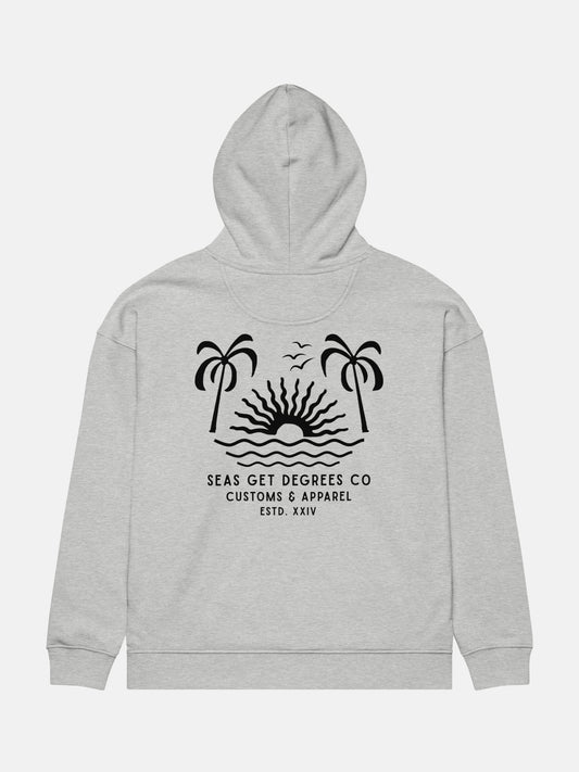 Til Last Wave Oversized Hoodie flat lay back in heather grey — Seas Get Degrees